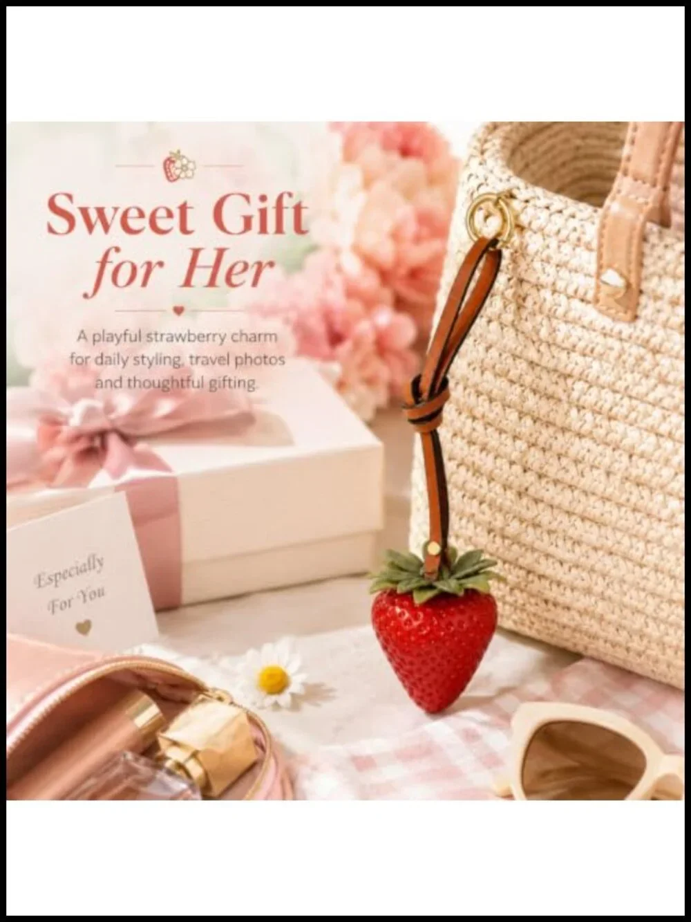 Strawberry Charm Purse Charm Keychain Women Metal Gift